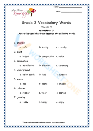 Grade 3 Vocabulary Builder Worksheet 1