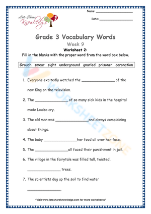 Grade 3 Vocabulary Enhancer Worksheet 2