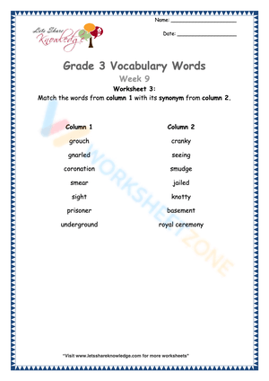 Grade 3 Vocabulary Practice Worksheet 3