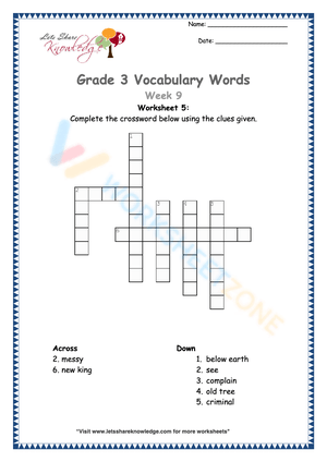Grade 3 Vocabulary Booster Worksheet 5