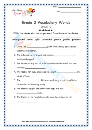 Grade 3 Vocabulary Builder Worksheet 4