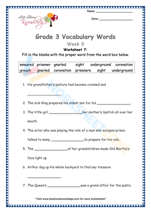 Grade 3 Vocabulary Expander Worksheet 7