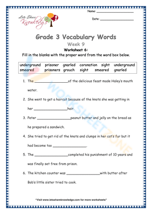 Grade 3 Vocabulary Builder Worksheet 6