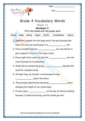 Grade 4 Vocabulary Enhancer Worksheet 2