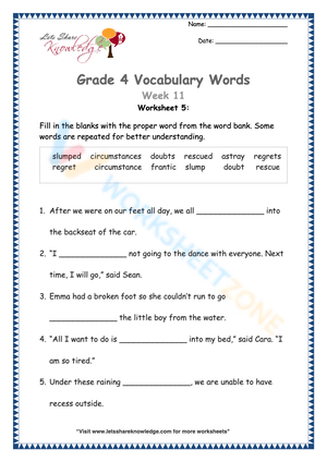 Grade 4 Vocabulary Expander Worksheet 5