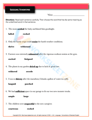 Grade 5 Vocabulary Enrichment Worksheet 1