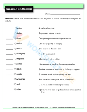 Grade 5 Vocabulary Builder Worksheet 2