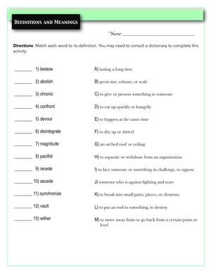Grade 5 Vocabulary Builder Worksheet 2