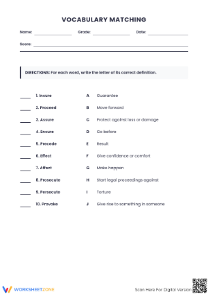 Grade 6 Vocabulary Matching | Essential Printable Practice