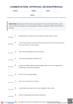 Grade 6 Connotation Worksheet | Essential ELA Practice