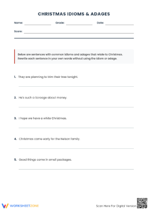 Essential Christmas Idioms Worksheet | Grade 6 ELA