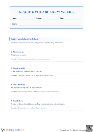 Grade 6 Vocabulary Worksheet | Essential Practice
