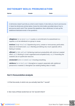 Dictionary Skills Worksheet | Grade 6 ELA Printable