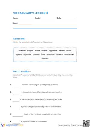 Grade 6 Vocabulary Practice | Essential ELA Worksheet