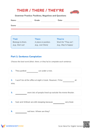 Printable There Their They're Worksheet | Grade 2 ELA