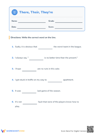 Grade 2 There, Their, They're — Printable No-Prep Worksheet