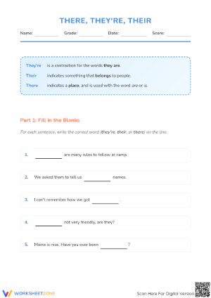 Printable There Their They're Worksheet | Grade 2 ELA
