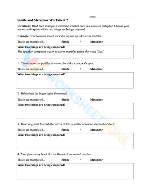 Explore Similes and Metaphors: Worksheet 1