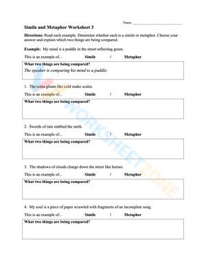Practice Similes and Metaphors: Worksheet 2