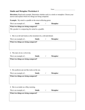 Mastering Similes and Metaphors: Worksheet 3