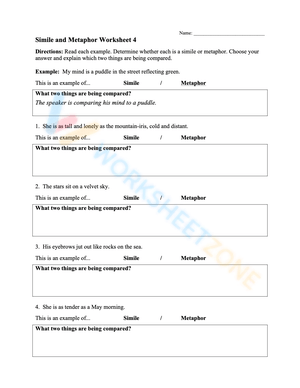 Mastering Similes and Metaphors: Worksheet 3