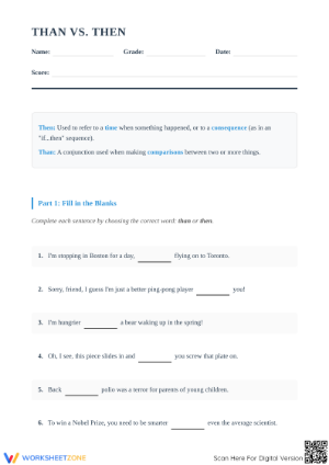 Printable Than vs. Then Worksheet | Grade 5 & 6 Grammar