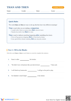 Then vs Than Worksheet | Grade 3 Essential Grammar