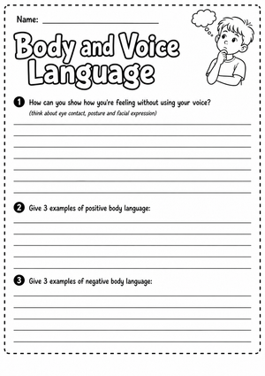 Printable Body Language Worksheet | Grade 6-8