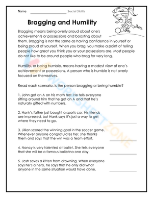 Bragging and Humility Worksheet | Grade 4 Essential