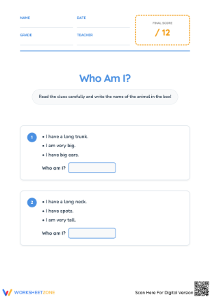 Solve the Riddle: 'Who Am I?' Worksheet Fun