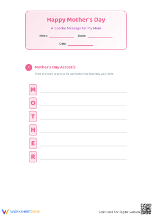 Grade 3 Mother's Day — Printable No-Prep Worksheet