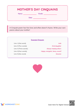 Grade 3 Mother's Day Cinquains — Printable No-Prep Worksheet