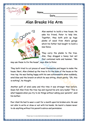 Alan Breaks His Arm | Reading Comprehension Worksheet