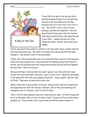 A Day at the Zoo Reading Comprehension Worksheet