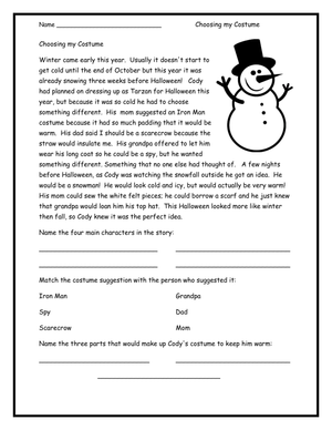 Choosing My Costume Worksheet