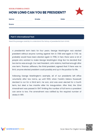 Presidential Term Limits Worksheet | Grade 7 Essential