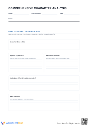 Complete Character Analysis Worksheet | Grade 10-12 Ready