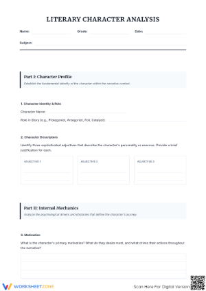 Literary Character Analysis Worksheet | Essential 10-12