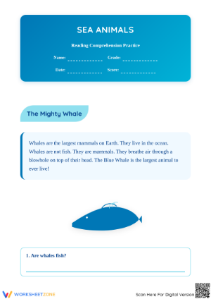 Sea Animals Reading Comprehension | Grade 1 Essential