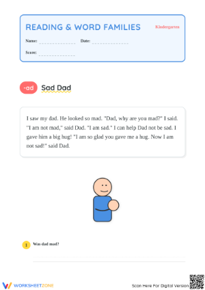 Printable Word Families Reading Worksheet | Grade K