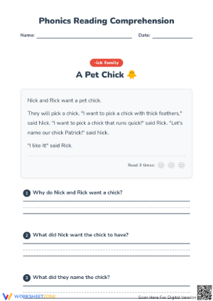 Phonics Reading Comprehension | Grade K Printable