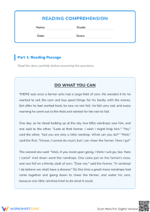Essential Grade 3 Reading Comprehension Worksheet