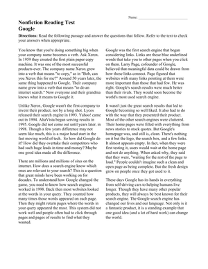 Essential Grade 6 Nonfiction Reading Test: Google