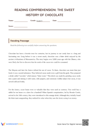 Grade 6 Chocolate History — Printable No-Prep Worksheet