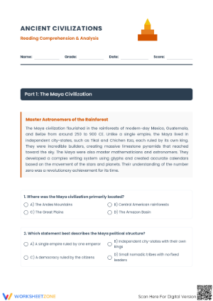 Grade 6 Ancient Civilizations Reading | Essential Worksheet