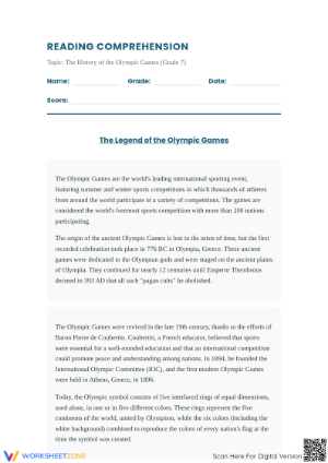 Grade 7 Olympic Games — Printable No-Prep Worksheet