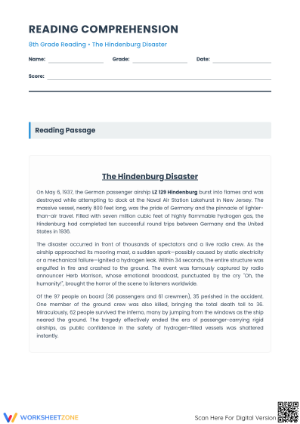 Grade 8 Hindenburg Reading — Printable No-Prep Worksheet
