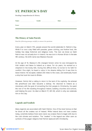 Essential St. Patrick's Day Reading Comprehension: Grade 6-8