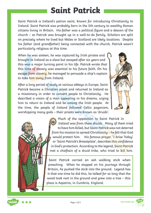 St. Patrick's Day Reading Comprehension | Printable Grade 7