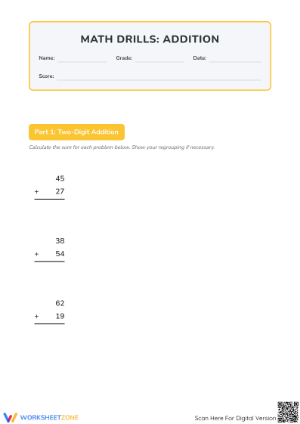 Printable Grade 5 Addition Drills: Multi-Digit Practice